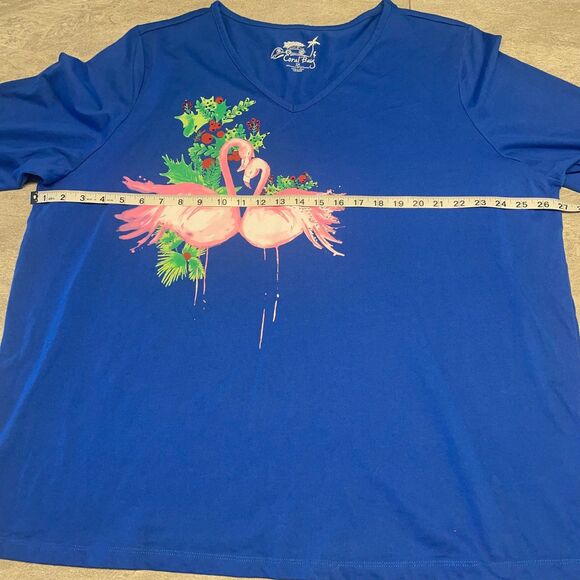 Coral Bay 3X Novelty Christmas Holiday Flamingo Holly Ugly Sweater Comfy V-Neck - Picture 2 of 7